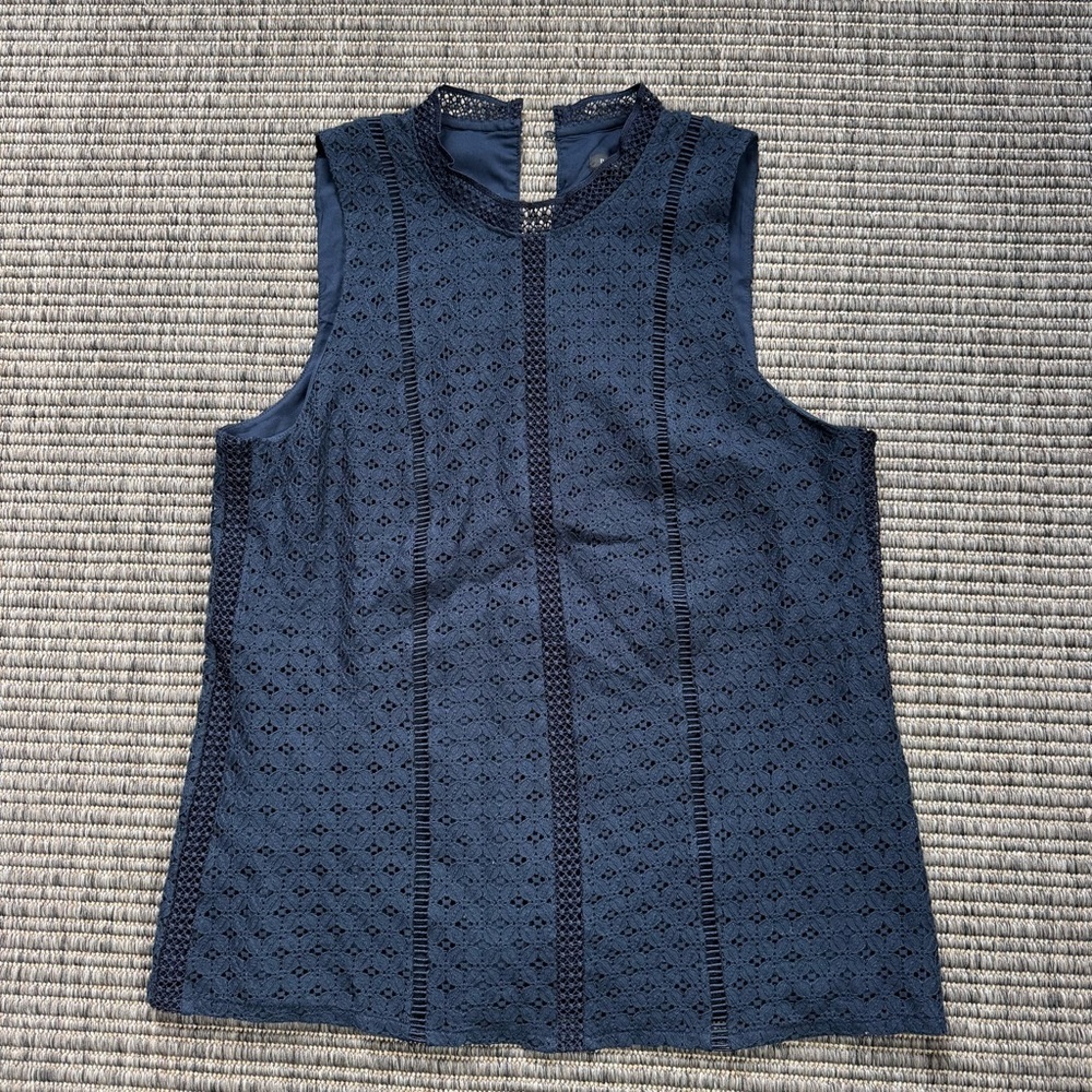 Banana Republic Midnight Blue Lace Overlay Sleeveless Blouse